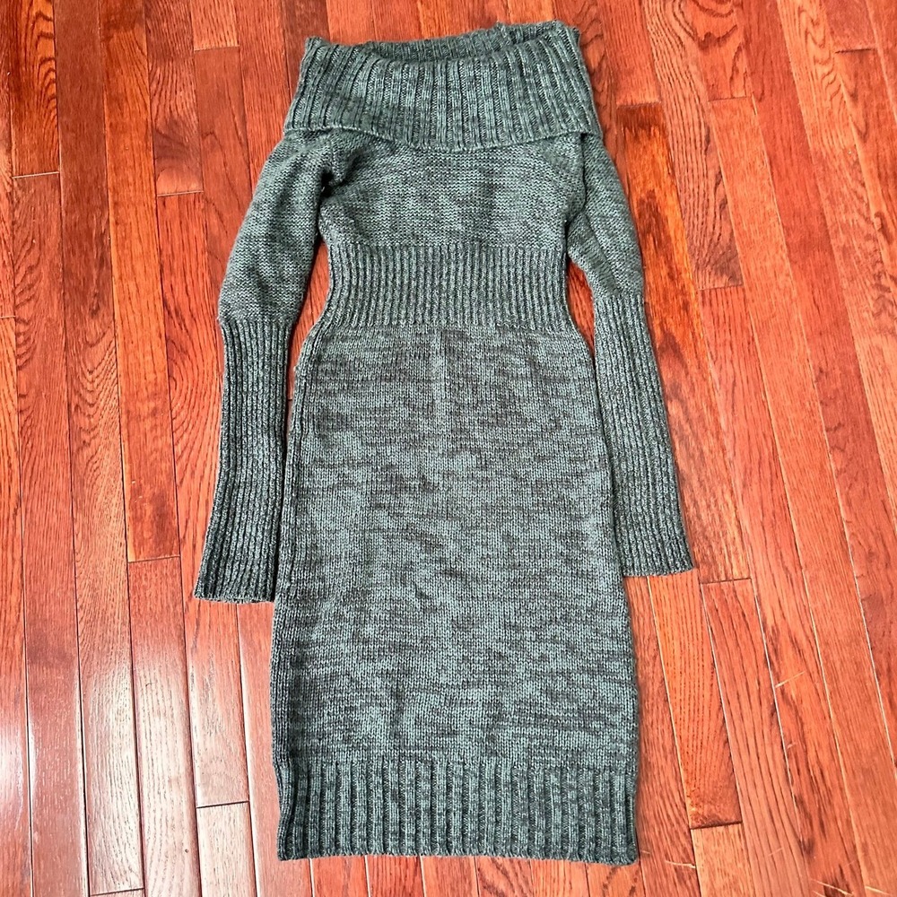 Moda International Fold Over Knit Long Sleeve Off the Shoulder Sweater Dress